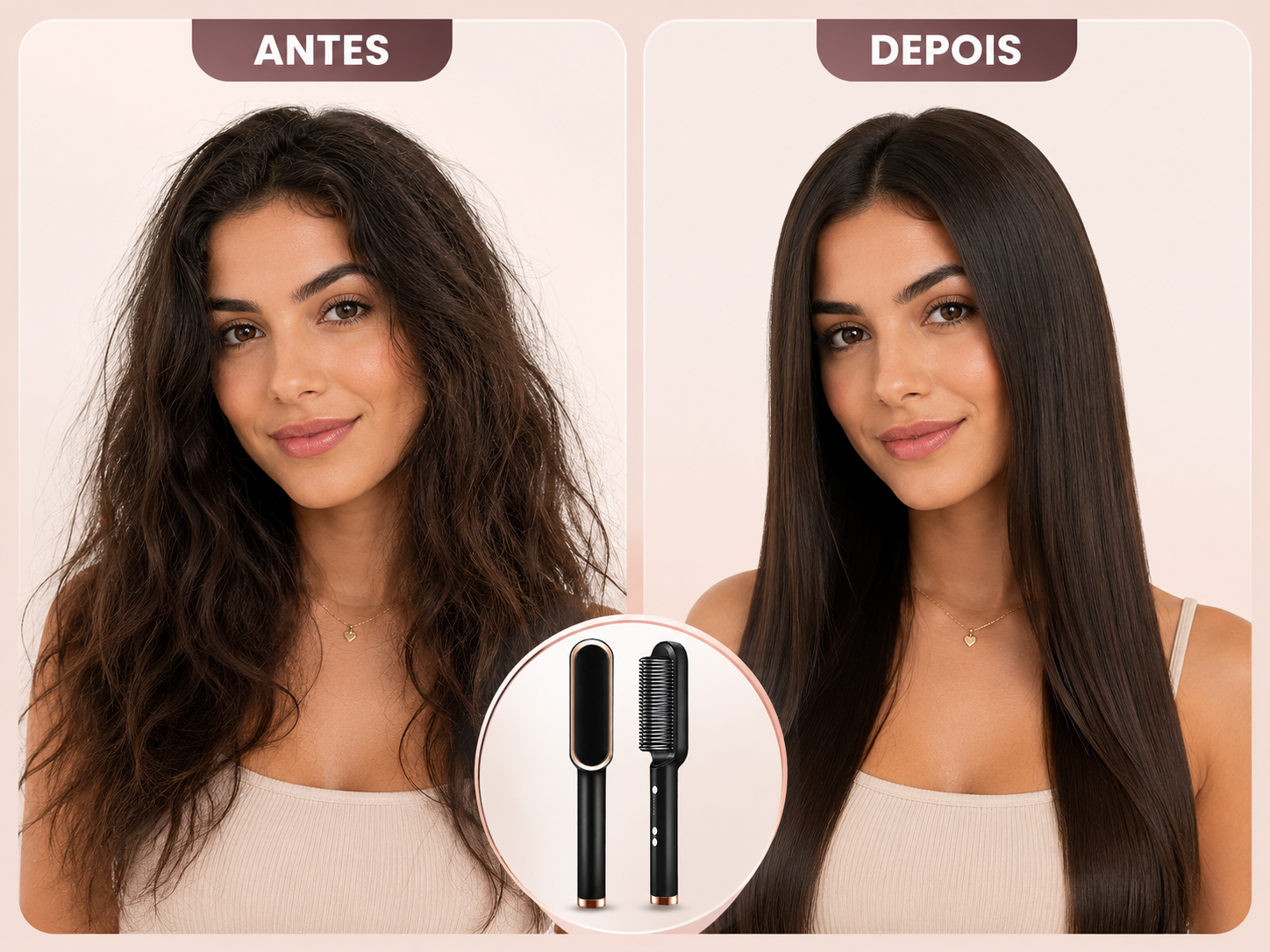 Antes e depois da escova alisadora preta