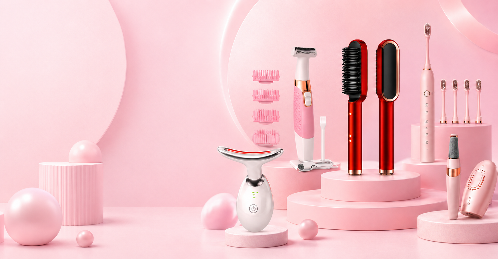 Produtos de beleza OfertasOnlineMax em destaque, sem textos e sem preços